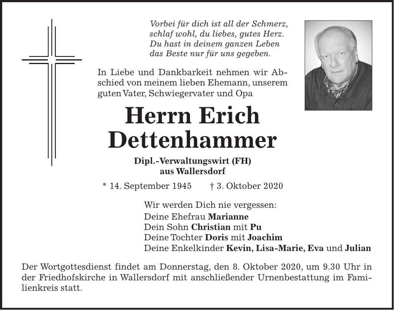 Traueranzeige Erich Dettenhammer