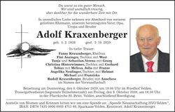 Traueranzeige Kraxenberger Adolf