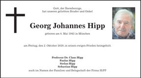 Traueranzeige Georg Johannes Hipp