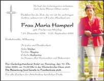Traueranzeige Maria Hamperl