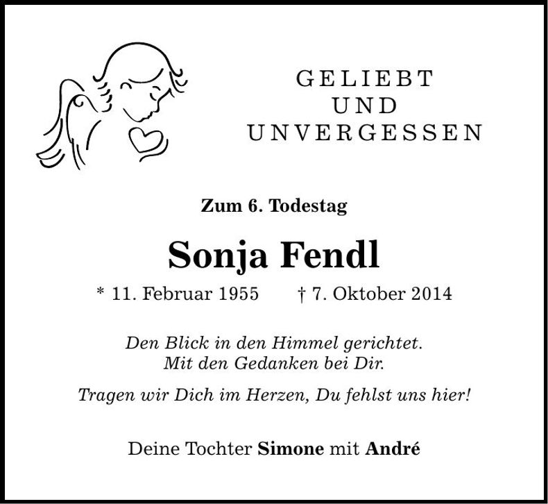 Traueranzeige Sonja Fendl