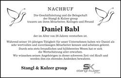 Traueranzeige Daniel Babl