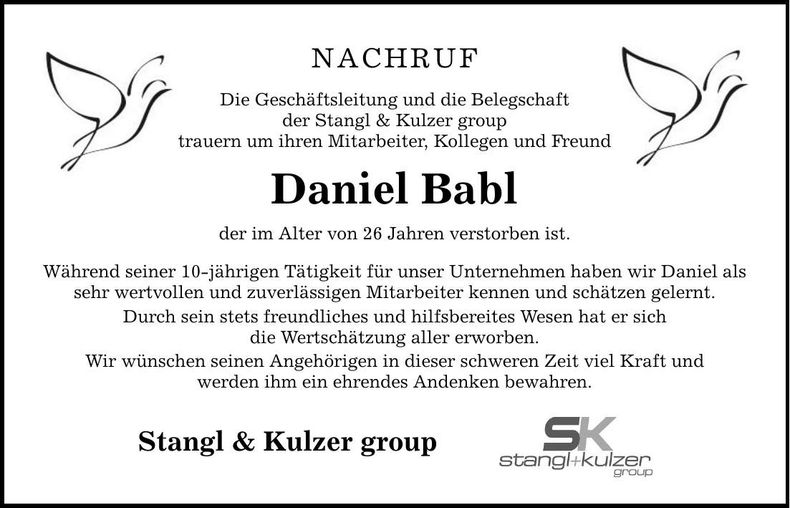 Traueranzeige Daniel Babl