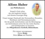 Traueranzeige Alfons Huber