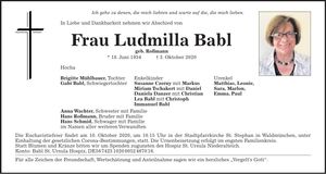 Traueranzeige Ludmilla Babl