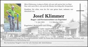 Traueranzeige Josef Klimmer
