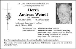 Traueranzeige Andreas Weindl