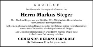 Traueranzeige Markus Steger