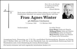 Traueranzeige Agnes Winter