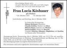 Traueranzeige Lucia Kösbauer