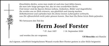 Traueranzeige Josef Forster