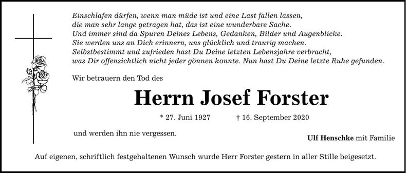 Traueranzeige Josef Forster