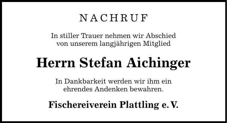 Traueranzeige Stefan Aichinger