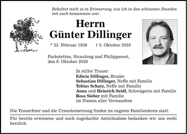 Traueranzeige Günter Dillinger