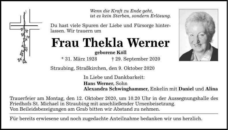 Traueranzeige Thekla Werner
