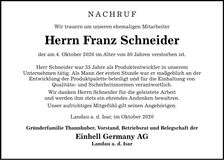 Traueranzeige Franz Schneider