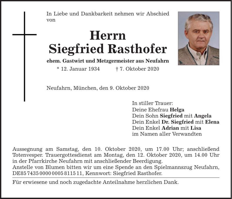 Traueranzeige Siegfried Rasthofer