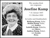 Traueranzeige Josefine Kamp