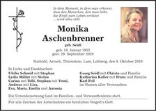 Traueranzeige Monika Aschenbrenner