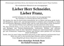 Traueranzeige Franz Schneider