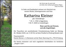 Traueranzeige Katharina Kleiner