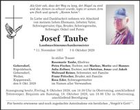 Traueranzeige Josef Taube