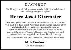 Traueranzeige Josef Kiermeier