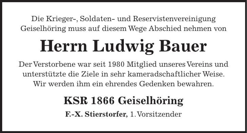Traueranzeige Ludwig Bauer