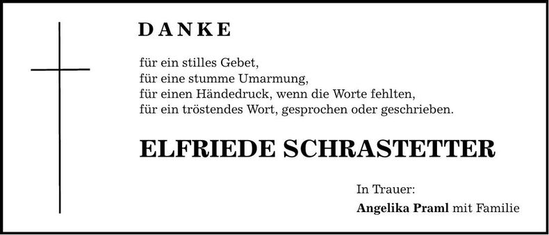 Traueranzeige Elfriede Schrastetter
