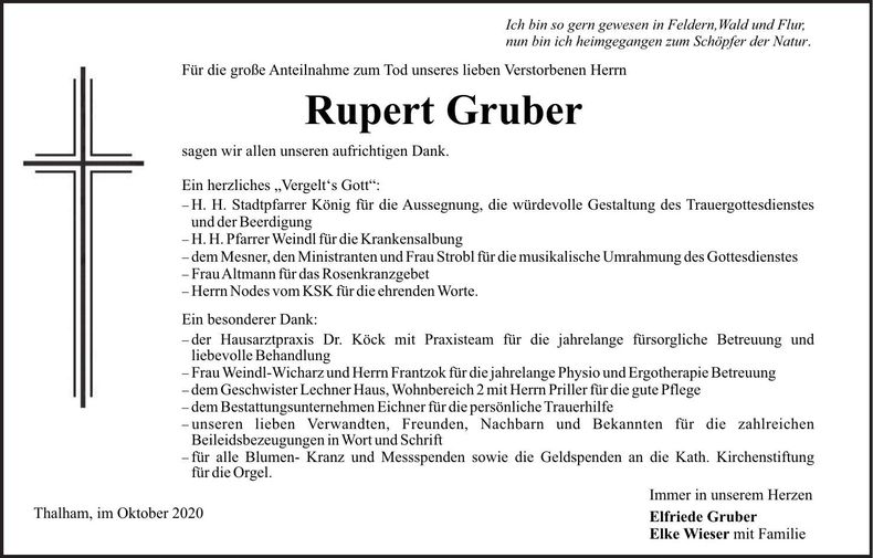 Traueranzeige Rupert Gruber