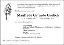 Traueranzeige Manfredo Gerardo Grulich