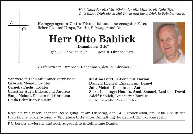 Traueranzeige Otto Bablick