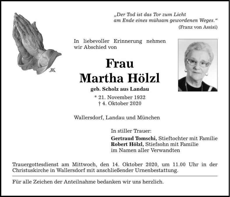 Traueranzeige Martha Hölzl