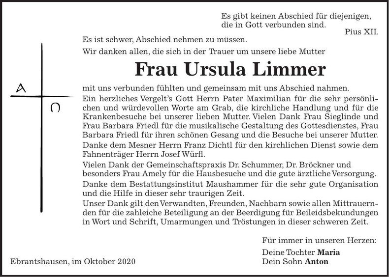 Traueranzeige Ursula Limmer