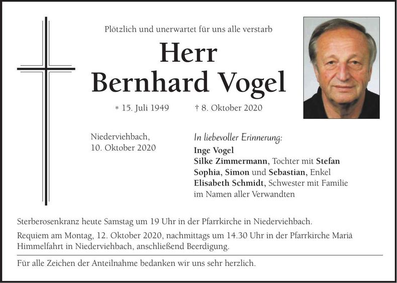 Traueranzeige Bernhard Vogel