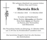 Traueranzeige Therezia Rück