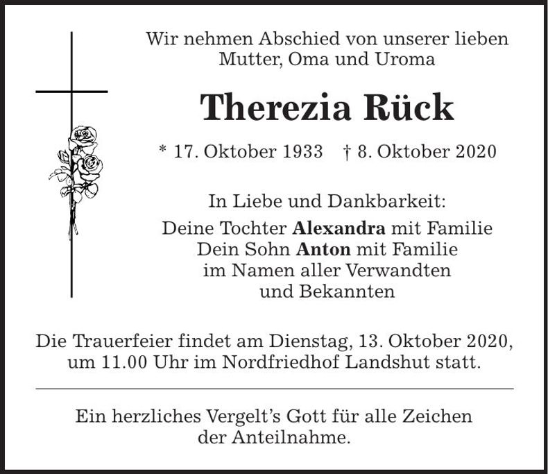 Traueranzeige Therezia Rück