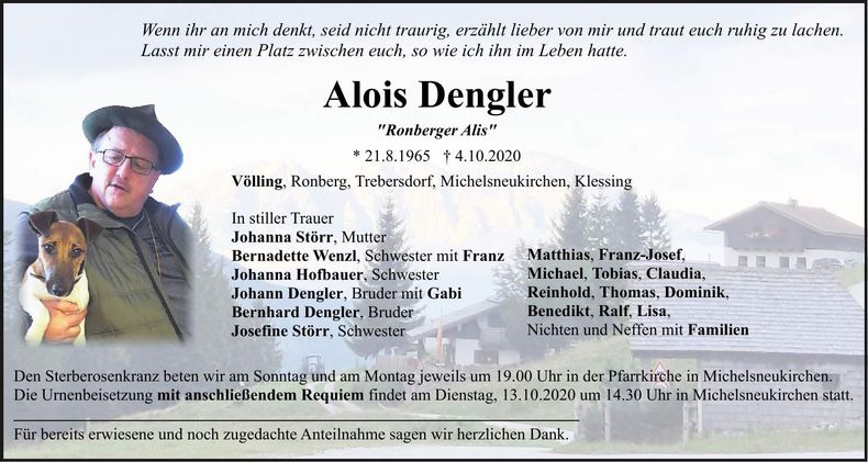 Traueranzeige Alois Dengler