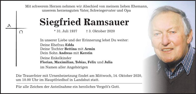 Traueranzeige Siegfried Ramsauer