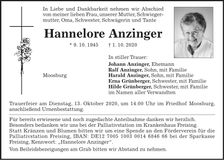 Traueranzeige Hannelore Anzinger