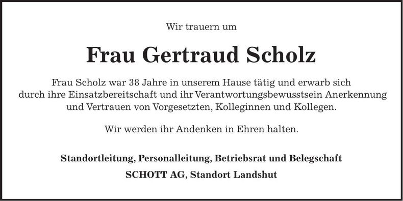 Traueranzeige Gertraud Scholz