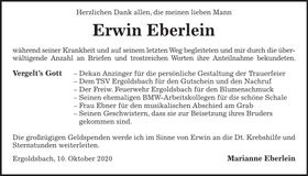 Traueranzeige Erwin Eberlein
