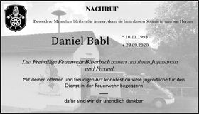 Traueranzeige Danile Babl