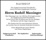 Traueranzeige Rudolf Massinger
