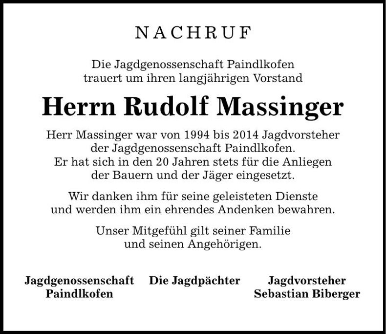 Traueranzeige Rudolf Massinger