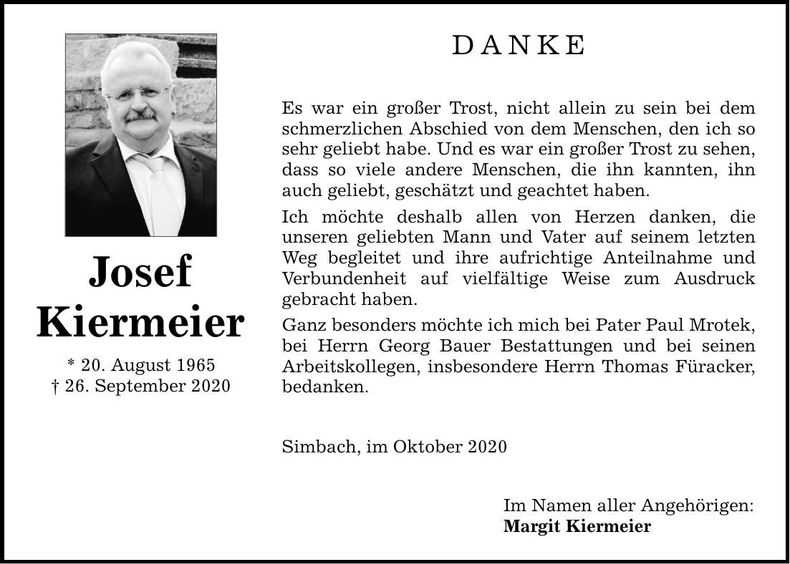 Traueranzeige Josef Kiermeier