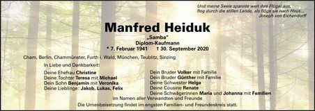Traueranzeige Manfred Heiduk