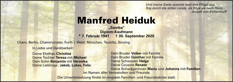 Traueranzeige Manfred Heiduk