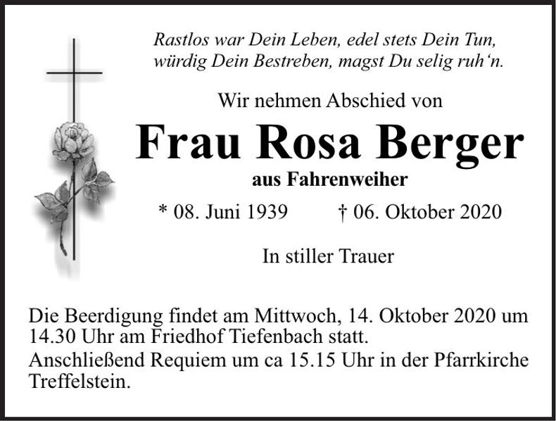 Traueranzeige Rosa Berger