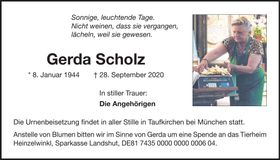 Traueranzeige Gerda Scholz